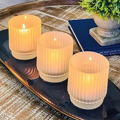 Kate Aspen vintage ribbad frostat glas värmeljus- och votivljushållare (set om 6), rustik dekoration, boho-dekor, hyllprydnad, klassisk look perfekt gåva till värdinnan Kate Aspen vintage ribbad frostat glas värmeljus- och votivljushållare (set om 6), rustik dekoration, boho-dekor, hyllprydnad, klassisk look perfekt gåva till värdinnan