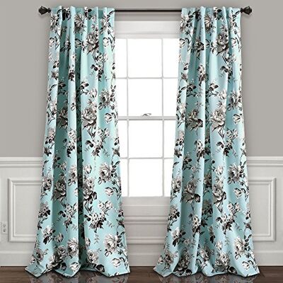 Lush Decor Luxuös dekor fönstergardin panel par, blå och grå, 84 x 52 tum, gardiner mörkläggning Lush Decor Luxuös dekor fönstergardin panel par, blå och grå, 84 x 52 tum, gardiner mörkläggning