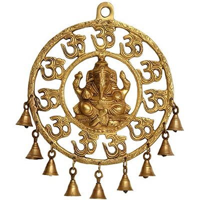Exotic India Om Aum Ganesha vägghängande med klockor staty, mässing, guld, 20 x 30 x 3,5 cm Exotic India Om Aum Ganesha vägghängande med klockor staty, mässing, guld, 20 x 30 x 3,5 cm