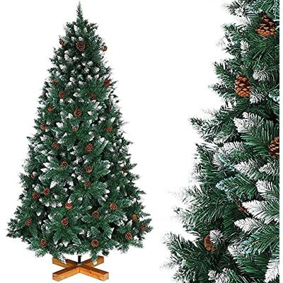 BAKAJI Julgran tjock tall KING PREMIUM konstgjord snö med tallkottar, naturvita snötäckta tips, massivt träkors, höjd 180 cm, 831 brandsäkra grenar BAKAJI Julgran tjock tall KING PREMIUM konstgjord snö med tallkottar, naturvita snötäckta tips, massivt träkors, höjd 180 cm, 831 brandsäkra grenar
