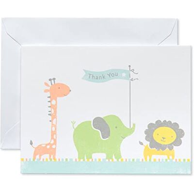 American Greetings Giraff, elefant och lejon baby tackkort och vita kuvert, 50 st American Greetings Giraff, elefant och lejon baby tackkort och vita kuvert, 50 st