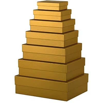 Rössler Papper 13411453750 – Boxline presentförpackning med lock, uppsättning av 7 presentlådor, guld, rektangulär kartong Rössler Papper 13411453750 – Boxline presentförpackning med lock, uppsättning av 7 presentlådor, guld, rektangulär kartong