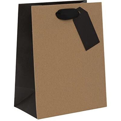 Glick Lyxig presentväska, medium presentväska, present för firande, presentpåse i ribbad kraft, presentpåse, 200 x 225 x 100 mm, svart Glick Lyxig presentväska, medium presentväska, present för firande, presentpåse i ribbad kraft, presentpåse, 200 x 225 x 100 mm, svart