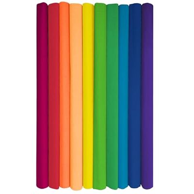 Interdruk – Crepe-pappersrullar för barn, gör-det-själv och dekorationer – förpackning med 10 rullar (50 cm x 200 cm, 28 g/m2) – 10 blandade regnbågsfärger Interdruk – Crepe-pappersrullar för barn, gör-det-själv och dekorationer – förpackning med 10 rullar (50 cm x 200 cm, 28 g/m2) – 10 blandade regnbågsfärger