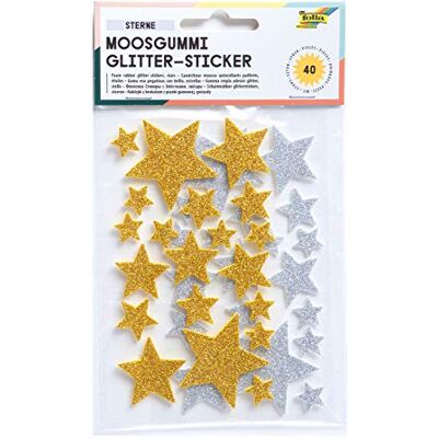 folia 23792 – skumgummi, glitterklistermärken, stjärnor, sorterade i silver och guld, olika storlekar, 40 stycken – perfekt för att dekorera och dekorera gratulationskort etc. folia 23792 – skumgummi, glitterklistermärken, stjärnor, sorterade i silver och guld, olika storlekar, 40 stycken – perfekt för att dekorera och dekorera gratulationskort etc.
