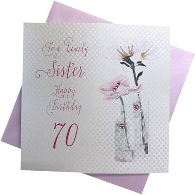 WHITE COTTON CARDS vita bomullskort maskros, Happy Lovely Sister 70" handgjorda 70:e födelsedagskort, vit, bd65-70 WHITE COTTON CARDS vita bomullskort maskros, Happy Lovely Sister 70" handgjorda 70:e födelsedagskort, vit, bd65-70
