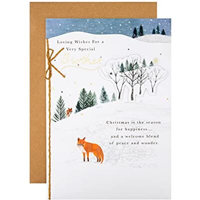 Hallmark julkort, bror julkort, rävar och skogsdesign, med guldfoliedetaljer, blå Hallmark julkort, bror julkort, rävar och skogsdesign, med guldfoliedetaljer, blå
