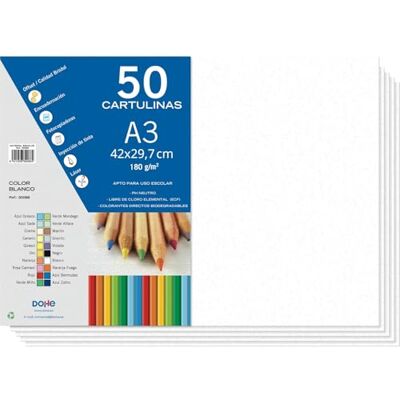DOHE Vita Kartonger A3 (50 st) Storlek 42x29,7 cm, Tjocklek 180 g/m², Hantverk, Utskrift och Skolmaterial DOHE Vita Kartonger A3 (50 st) Storlek 42x29,7 cm, Tjocklek 180 g/m², Hantverk, Utskrift och Skolmaterial