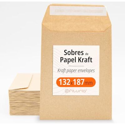 OFITURIA Kraft-kuvert med silikonband för inbjudningar eller presentpåsar för gäster, bröllop, nattvardsgång, dop, kuvert för smycken eller frön, (132 x 187 mm, 50 cirka) OFITURIA Kraft-kuvert med silikonband för inbjudningar eller presentpåsar för gäster, bröllop, nattvardsgång, dop, kuvert för smycken eller frön, (132 x 187 mm, 50 cirka)