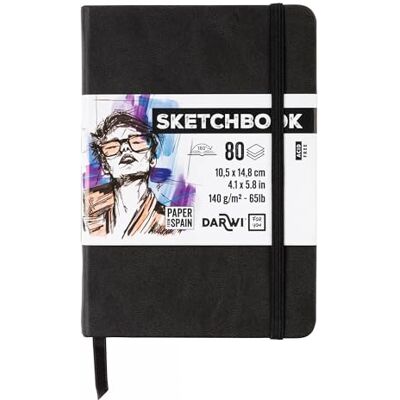 DARWI For You DF80010150001C Carnet Cousu Sketchbook A6 10,5x14,8 cm 140g 80 Feuilles Papier Dessin Blanc Couverture Rigide Noir DARWI For You DF80010150001C Carnet Cousu Sketchbook A6 10,5x14,8 cm 140g 80 Feuilles Papier Dessin Blanc Couverture Rigide Noir
