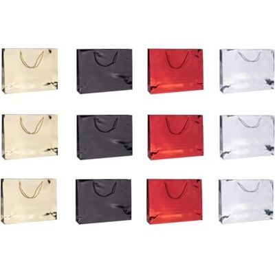 DONAU HOME Presentpåse/laminerad/40 x 30 x 10 cm/året runt-/metallicfärger/enhetlig design/skaderesistent/elegant/med handtag/present/present/12 stycken i förpackning/färgblandning DONAU HOME Presentpåse/laminerad/40 x 30 x 10 cm/året runt-/metallicfärger/enhetlig design/skaderesistent/elegant/med handtag/present/present/12 stycken i förpackning/färgblandning