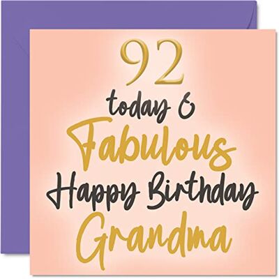 Stuff4 Fantastiska 92:a födelsedagskort för mormor – 92 idag & fantastiskt – grattis på födelsedagskort för mormor från barnbarn, mormor födelsedagspresenter, 145 mm x 145 mm härliga gratulationskort present Stuff4 Fantastiska 92:a födelsedagskort för mormor – 92 idag & fantastiskt – grattis på födelsedagskort för mormor från barnbarn, mormor födelsedagspresenter, 145 mm x 145 mm härliga gratulationskort present