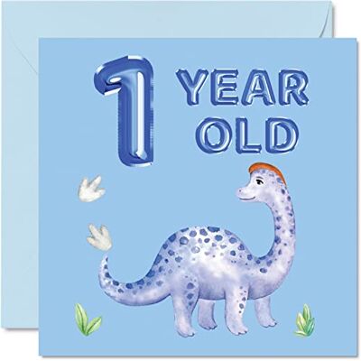 Stuff4 1:a födelsedagskort – dinosaurie och ballonger – grattis på födelsedagskort 1 år gammal pojke, pojkar födelsedagskort till honom, 145 mm x 145 mm gratulationskort för son brorson barn barn Stuff4 1:a födelsedagskort – dinosaurie och ballonger – grattis på födelsedagskort 1 år gammal pojke, pojkar födelsedagskort till honom, 145 mm x 145 mm gratulationskort för son brorson barn barn
