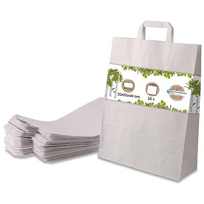 GREENBOX vita papperspåsar med handtag I papperspåse av kraftpapper I presentpåse biologiskt nedbrytbara, påsar komposterbara I 25 x vita pappersbärväskor med handtag 32 x 12 x 40 cm, vit GREENBOX vita papperspåsar med handtag I papperspåse av kraftpapper I presentpåse biologiskt nedbrytbara, påsar komposterbara I 25 x vita pappersbärväskor med handtag 32 x 12 x 40 cm, vit