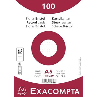 Exacompta Ref. 10708E kartong med 10 förpackningar med 100 stycken under film operforerade bristol prickar format 148 x 210 mm Clairefontaine papper PEFC-certifierat vit färg Exacompta Ref. 10708E kartong med 10 förpackningar med 100 stycken under film operforerade bristol prickar format 148 x 210 mm Clairefontaine papper PEFC-certifierat vit färg