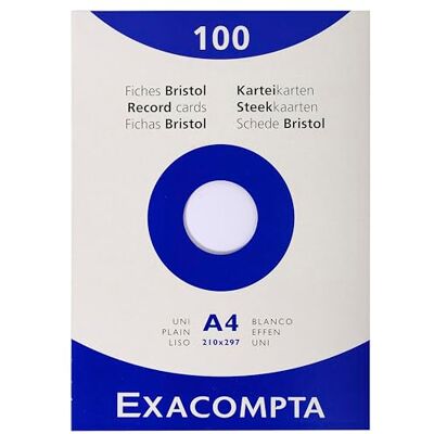Exacompta Ref. 13306E kartong med 10 fodral med 100 vanliga bristolpluggar format 210 x 297 mm kompatibel med bläckstråleskrivare, laser och kopiator vit färg Exacompta Ref. 13306E kartong med 10 fodral med 100 vanliga bristolpluggar format 210 x 297 mm kompatibel med bläckstråleskrivare, laser och kopiator vit färg