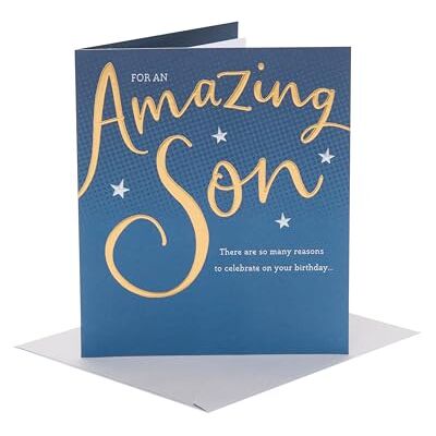 UK Greetings Brittiska hälsningar födelsedagskort för son – guld & blå design UK Greetings Brittiska hälsningar födelsedagskort för son – guld & blå design