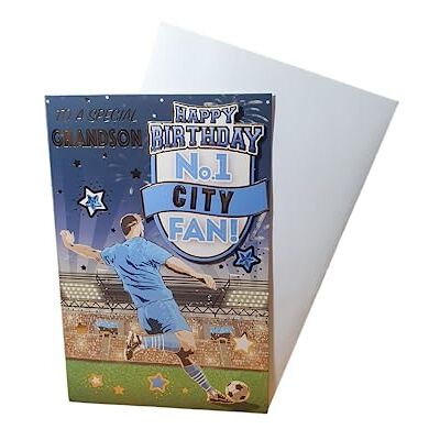 Sensations / Xpress Yourself Express Yourself" födelsedagskort för No.1 City Grandson Inkluderar kuvert fotbollsfankt födelsedagskort för barnbarn Sensations / Xpress Yourself Express Yourself" födelsedagskort för No.1 City Grandson Inkluderar kuvert fotbollsfankt födelsedagskort för barnbarn