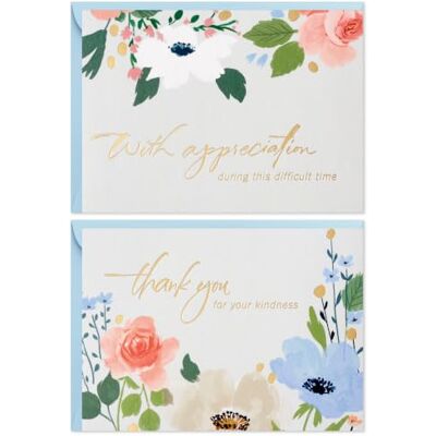 Hallmark begravning tackkort sortiment, guldfolie blommor (50 tack för ditt sympatikort med kuvert) Hallmark begravning tackkort sortiment, guldfolie blommor (50 tack för ditt sympatikort med kuvert)