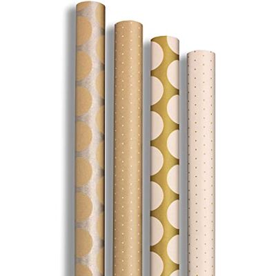 Clairefontaine 223879AMZC Un carton de 10 rouleaux papier cadeau Kraft (100% recyclé) 5mx0m70 (grande largeur) 80g, Motifs assortis Pois or, blanc et argent Clairefontaine 223879AMZC Un carton de 10 rouleaux papier cadeau Kraft (100% recyclé) 5mx0m70 (grande largeur) 80g, Motifs assortis Pois or, blanc et argent