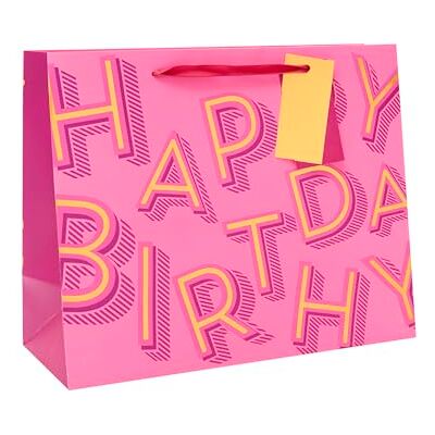 UK Greetings Brittiska hälsningar stor presentpåse för henne/vän – rosa grattis på födelsedagen design UK Greetings Brittiska hälsningar stor presentpåse för henne/vän – rosa grattis på födelsedagen design