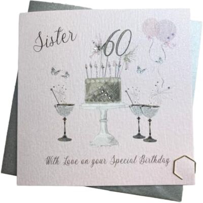 White Cotton Cards Grattis på 60:e födelsedagen kort syster champagneglas rosa rosor av vita bomullskort SS42-S60 White Cotton Cards Grattis på 60:e födelsedagen kort syster champagneglas rosa rosor av vita bomullskort SS42-S60