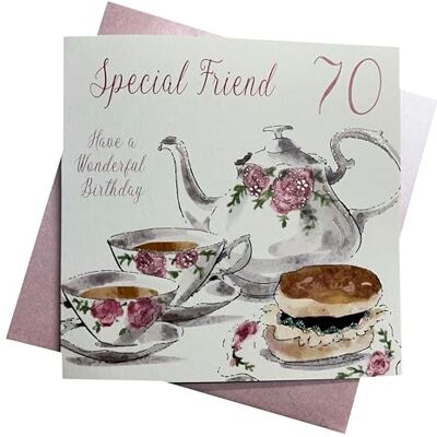 WHITE COTTON CARDS vita bomullskort Te och kakor, Special Friend 70 Have a Wonderful Handgjord 70:e födelsedagskort, vit, wb200-70 WHITE COTTON CARDS vita bomullskort Te och kakor, Special Friend 70 Have a Wonderful Handgjord 70:e födelsedagskort, vit, wb200-70