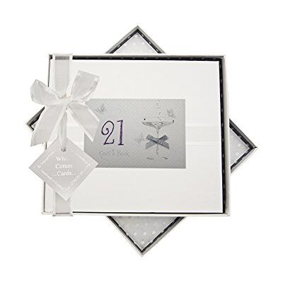 WHITE COTTON CARDS Vita bomullskort 21:a födelsedag, gästbok, kupéglas, tyg, vit, 19,5 x 21,5x1,5 cm WHITE COTTON CARDS Vita bomullskort 21:a födelsedag, gästbok, kupéglas, tyg, vit, 19,5 x 21,5x1,5 cm
