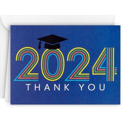 Hallmark 2024 examenstackkort (40 tack-anteckningar med kuvert) retro blå Hallmark 2024 examenstackkort (40 tack-anteckningar med kuvert) retro blå