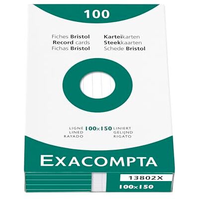 Exacompta Ref. 13802X kartong med 10 fodral med 100 ostansade linjerade bristol-kort 100 x 150 mm kompatibel med bläckstråleskrivare, laser och kopiator vit Exacompta Ref. 13802X kartong med 10 fodral med 100 ostansade linjerade bristol-kort 100 x 150 mm kompatibel med bläckstråleskrivare, laser och kopiator vit
