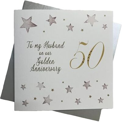 White Cotton Cards VIT BOMULL KORT To My Husband 50, handgjort stort 50-årsjubileumskort (Big Twist Range, Golden) White Cotton Cards VIT BOMULL KORT To My Husband 50, handgjort stort 50-årsjubileumskort (Big Twist Range, Golden)
