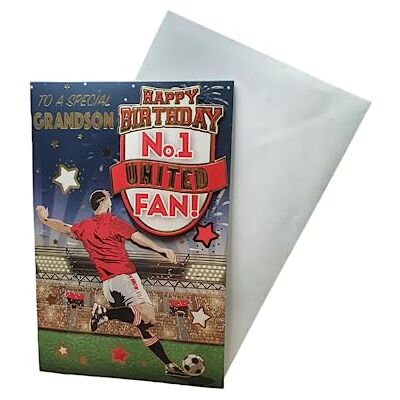 Sensations / Xpress Yourself Express Yourself" födelsedagskort för No.1 United Grandson Inkluderar kuvert fotbollsfankt födelsedagskort för barnbarn Sensations / Xpress Yourself Express Yourself" födelsedagskort för No.1 United Grandson Inkluderar kuvert fotbollsfankt födelsedagskort för barnbarn