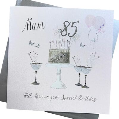 White Cotton Cards Happy 85th Birthday kort mamma champagneglas rosa rosor av vita bomullskort SS42-M85 White Cotton Cards Happy 85th Birthday kort mamma champagneglas rosa rosor av vita bomullskort SS42-M85