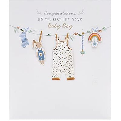UK Greetings Nytt babykort för babypojke med kuvert tvättlina design UK Greetings Nytt babykort för babypojke med kuvert tvättlina design