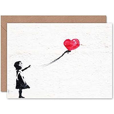 Fin konst tryck Banksy ballong flicka graffiti gratulationskort med kuvert inuti premiumkvalitet, gul röd vit svart, 12,50 x 17,50 cm Fin konst tryck Banksy ballong flicka graffiti gratulationskort med kuvert inuti premiumkvalitet, gul röd vit svart, 12,50 x 17,50 cm