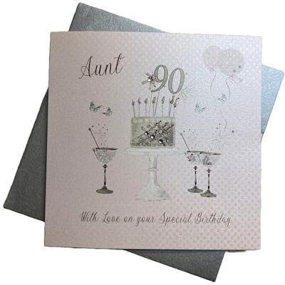 White Cotton Cards Grattis på 90:e födelsedagen kort moster champagneglas rosa rosor av vita bomullskort SS42-A90 White Cotton Cards Grattis på 90:e födelsedagen kort moster champagneglas rosa rosor av vita bomullskort SS42-A90