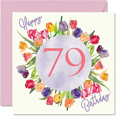 Stuff4 Vackert födelsedagskort till 79-årsdagen Födelsedag för kvinnor – akvarelltulpaner, blombukett – kort på födelsedagen för henne, mormor, barnflickor, mormor, födelsedagspresent, 145 mm x 145 mm Stuff4 Vackert födelsedagskort till 79-årsdagen Födelsedag för kvinnor – akvarelltulpaner, blombukett – kort på födelsedagen för henne, mormor, barnflickor, mormor, födelsedagspresent, 145 mm x 145 mm