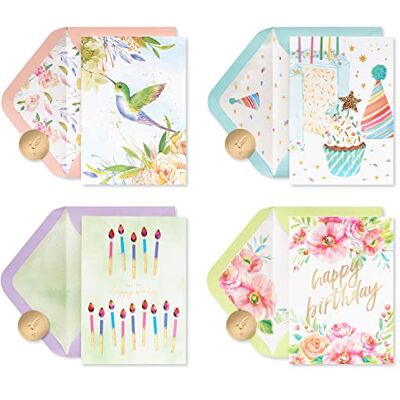 Papyrus Förpackat födelsedagskort sortiment, blommor och ljus (4-antal) Papyrus Förpackat födelsedagskort sortiment, blommor och ljus (4-antal)
