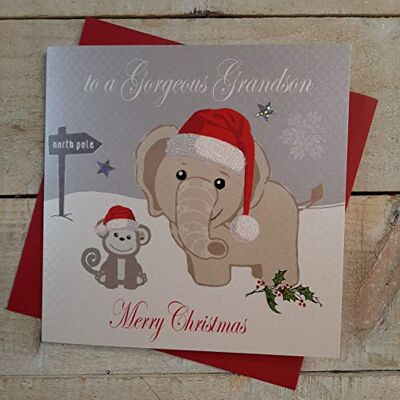 WHITE COTTON CARDS Vita bomullskort till en underbar barnson merry, handgjord julkort. (Elefant och apa, kod xx14-36) WHITE COTTON CARDS Vita bomullskort till en underbar barnson merry, handgjord julkort. (Elefant och apa, kod xx14-36)
