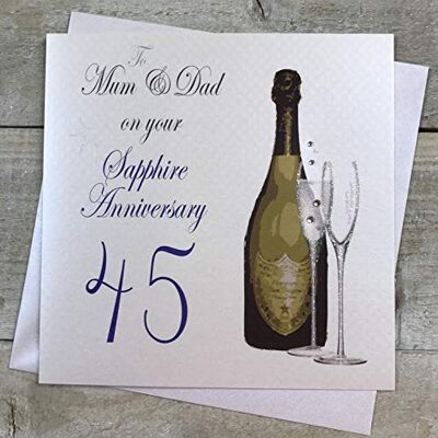 WHITE COTTON CARDS Vita bomullskort A45M "To My Mum and Dad On Your Sapphire Anniversary 45" handgjort 45-årsdag kort WHITE COTTON CARDS Vita bomullskort A45M "To My Mum and Dad On Your Sapphire Anniversary 45" handgjort 45-årsdag kort