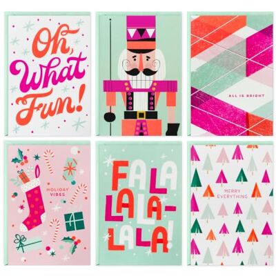 Hallmark Neon julkortssortiment (24 kort och kuvert) semestervibbar, rosa, röd, mintgrön, nötknäppare Hallmark Neon julkortssortiment (24 kort och kuvert) semestervibbar, rosa, röd, mintgrön, nötknäppare