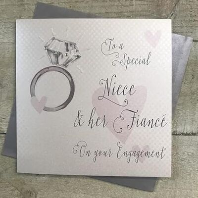 White Cotton Cards NIECE & HER FIANCE ENGAGEMENT CARD, HANDGJORD (VN10-NIE) White Cotton Cards NIECE & HER FIANCE ENGAGEMENT CARD, HANDGJORD (VN10-NIE)