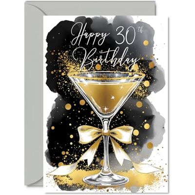 Giftzie 30:e födelsedagskort – gyllene champagneglas – traditionellt elegant vackert guld födelsedagskort för 30 år gammal kvinna man kvinnor män, A5 underbara gratulationskort present Giftzie 30:e födelsedagskort – gyllene champagneglas – traditionellt elegant vackert guld födelsedagskort för 30 år gammal kvinna man kvinnor män, A5 underbara gratulationskort present