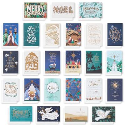 American Greetings Amerikanska hälsningar religiösa julkort med kuvert, traditionella mönster (25 stycken) American Greetings Amerikanska hälsningar religiösa julkort med kuvert, traditionella mönster (25 stycken)
