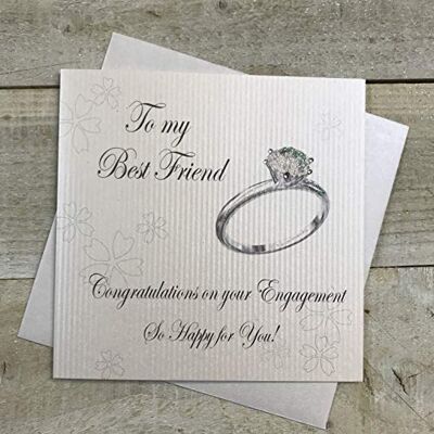 White Cotton Cards vita bomullskort handgjorda till min bästa vän gratulationer 'Happy for You' glittrande förlovningsringkort, vit, PD252 White Cotton Cards vita bomullskort handgjorda till min bästa vän gratulationer 'Happy for You' glittrande förlovningsringkort, vit, PD252