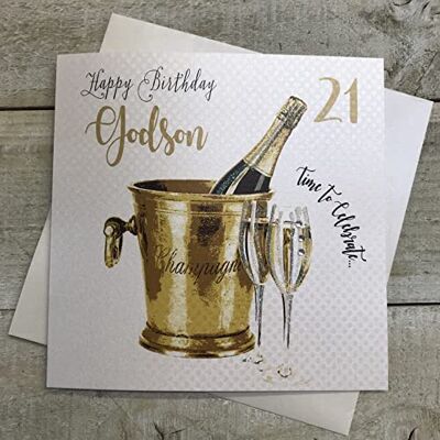 WHITE COTTON CARDS vita bomullskort champagnehink, Godson 21 glad handgjord 21:a födelsedagskort, vit, WBS21-GODS WHITE COTTON CARDS vita bomullskort champagnehink, Godson 21 glad handgjord 21:a födelsedagskort, vit, WBS21-GODS
