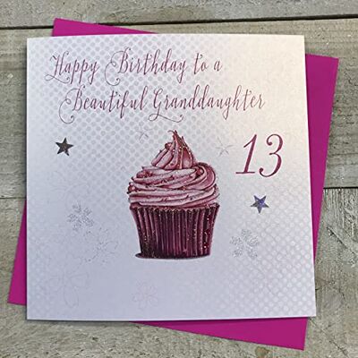WHITE COTTON CARDS Vita bomullskort cupcake glad vacker barnbarn 13" handgjord 13:e födelsedagskort, vit, WBGD13 WHITE COTTON CARDS Vita bomullskort cupcake glad vacker barnbarn 13" handgjord 13:e födelsedagskort, vit, WBGD13