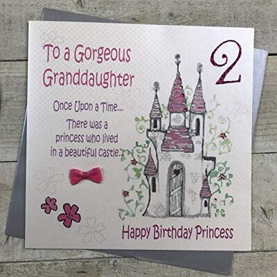 White Cotton Cards Vita bomullskort stora "To a Gorgeous Granddaughter Once a upon a Time 2... Happy Birthday Princess" handgjort kort, XGL4-2 White Cotton Cards Vita bomullskort stora "To a Gorgeous Granddaughter Once a upon a Time 2... Happy Birthday Princess" handgjort kort, XGL4-2
