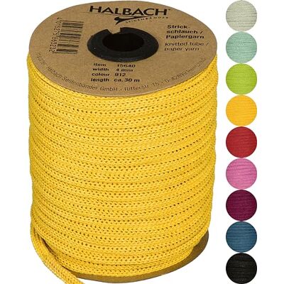 Halbach Seidenbänder Premium stickad slang i papper bredd: 4 mm längd: 30 m slanggarn påfyllningsbart och rivbeständigt, pappersgarn för namnskyltar barnrum eller för pyssel, färg: gul Halbach Seidenbänder Premium stickad slang i papper bredd: 4 mm längd: 30 m slanggarn påfyllningsbart och rivbeständigt, pappersgarn för namnskyltar barnrum eller för pyssel, färg: gul