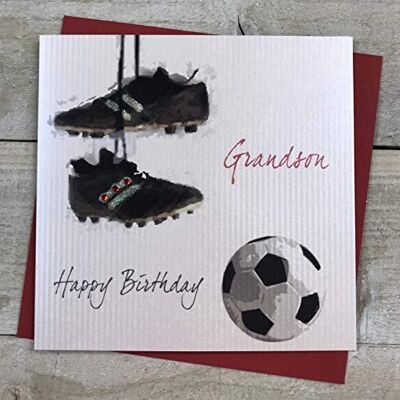 WHITE COTTON CARDS Vita bomullskort fotboll barnbarn glad handgjord födelsedagskort, SB20 WHITE COTTON CARDS Vita bomullskort fotboll barnbarn glad handgjord födelsedagskort, SB20